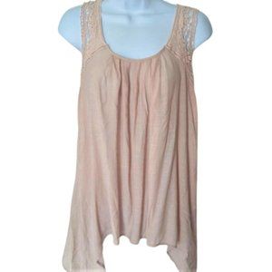 Spense Sleeveless Lightweight Tan Sheer Layering Tunic with Lace Detail